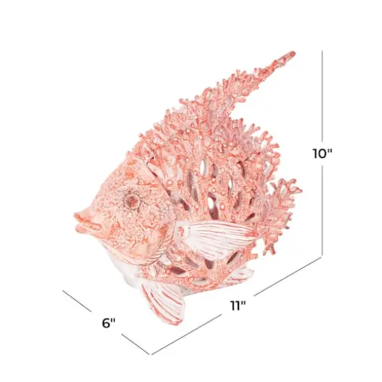 11" Textured Polystone Fish Sculpture with White Fins Red {5}