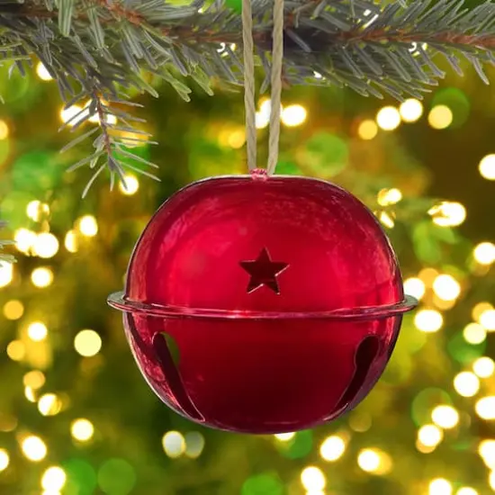 Haute Decor 6ct. 4.7" Shiny Gold, Silver & Red Nesting Jingle Bell Ornaments {3}