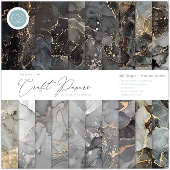 Craft Consortium Ink Drops Monochrome Double-Sided Paper Pad, 12" x 12" {1}