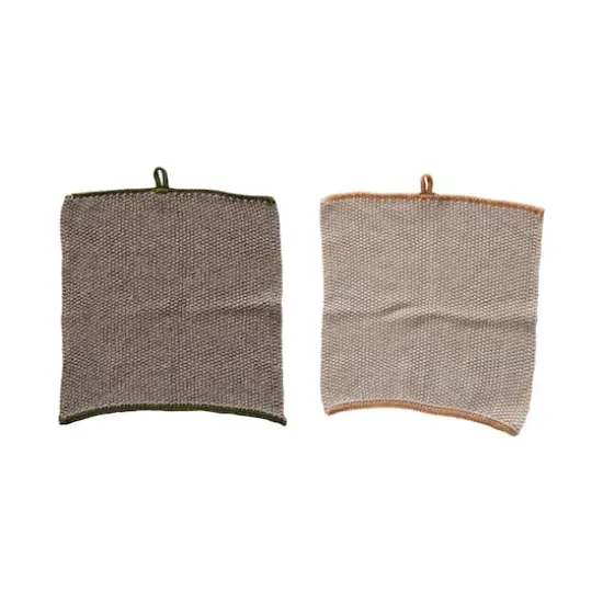 Hello Honey&reg; Brown Accented Square Cotton Knit Dish Cloth Set {1}