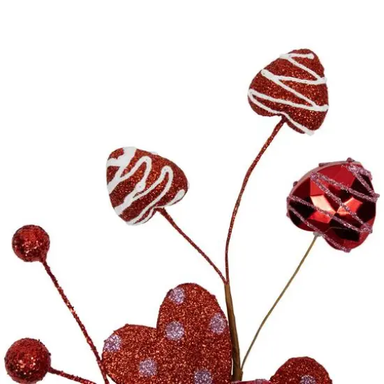 18" Red Shimmering Glitter Valentine's Day Heart Spray {6}
