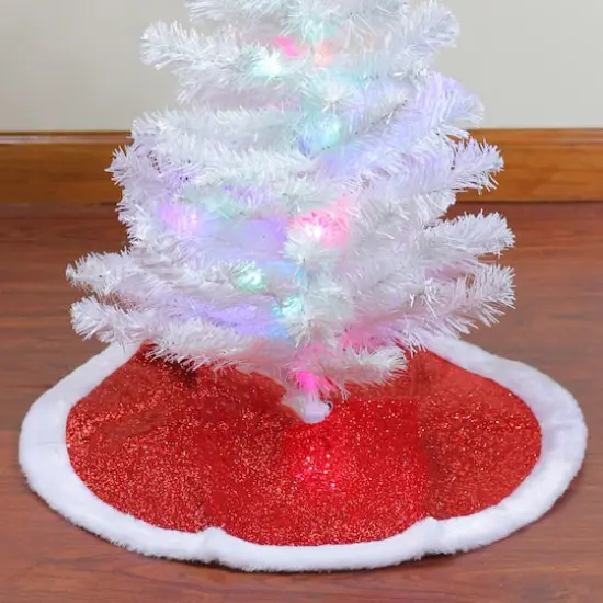 20" Glittery Red & White Faux Fur Trim Mini Tree Skirt {3}
