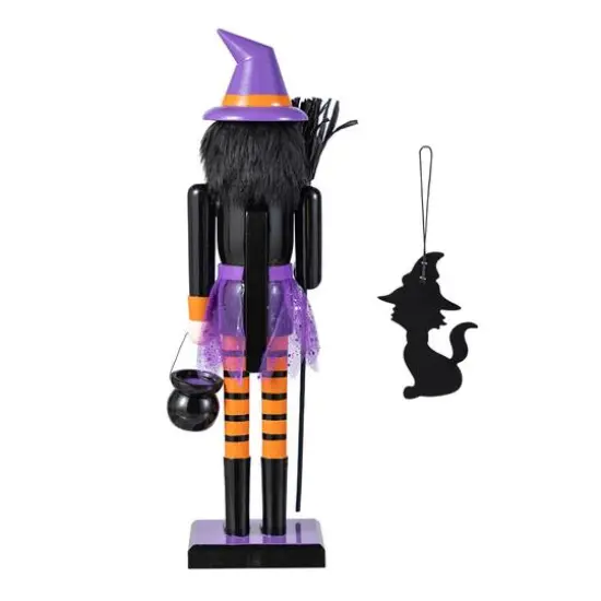 Glitzhome&reg; 18.5"H Halloween Wooden Witch Nutcracker with Witch Cat Ornament {8}