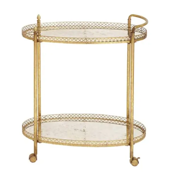 Gold Iron and Glass Traditional Bar Cart, 35" x 30" x 16" {1}
