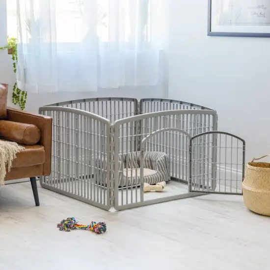 IRIS&reg; Gray 4-Panel Pet Playpen with Door {3}