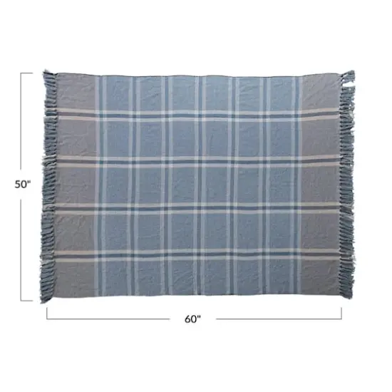 Hello Honey&reg; Blue Plaid Cotton Blend Throw with Fringe {4}