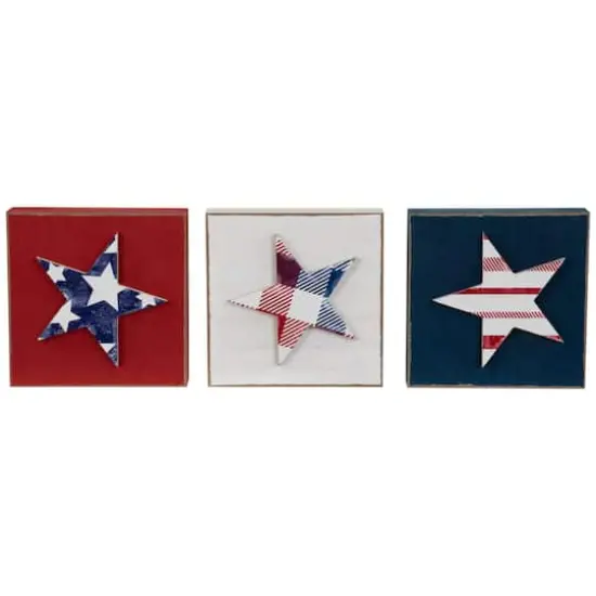 4.25" Stars & Stripes Americana Wooden Plaque Set {1}