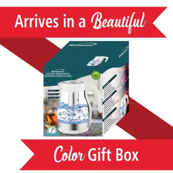 Brentwood 1.79qt. White Cordless Glass Electric Kettle with Tea Infuser and Swivel Base {9}