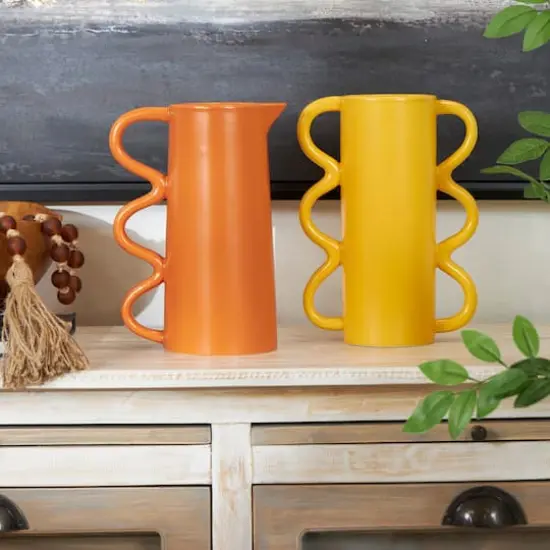 CosmoLiving by Cosmopolitan Bright Ceramic Wavy Handle Vase Set {3}