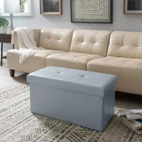 Simplify Faux Leather Double Folding Storage Ottoman Gray {6}