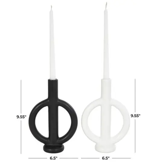 CosmoLiving by Cosmopolitan 10" Black & White Ceramic Geometric Ring Taper Candle Holder Set {13}