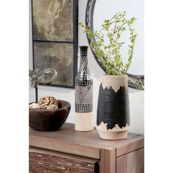 Set of 2 Black Porcelain Contemporary Vase, 7" x 12" {10}