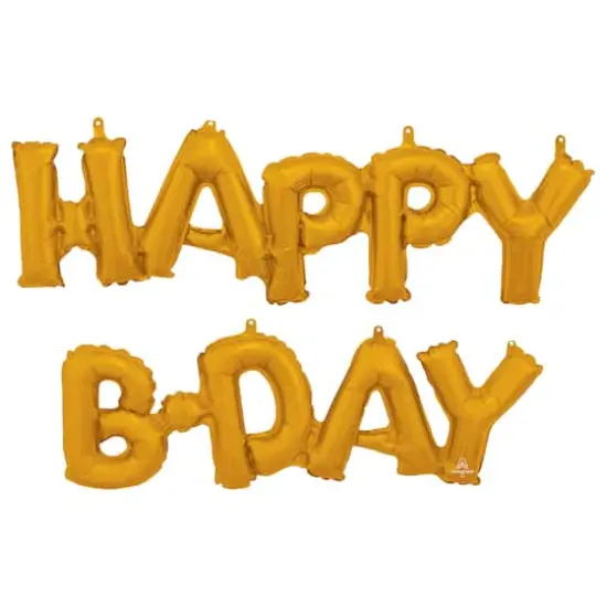 30" x 19" Gold Happy B-Day Block Phrase Foil Balloon {1}