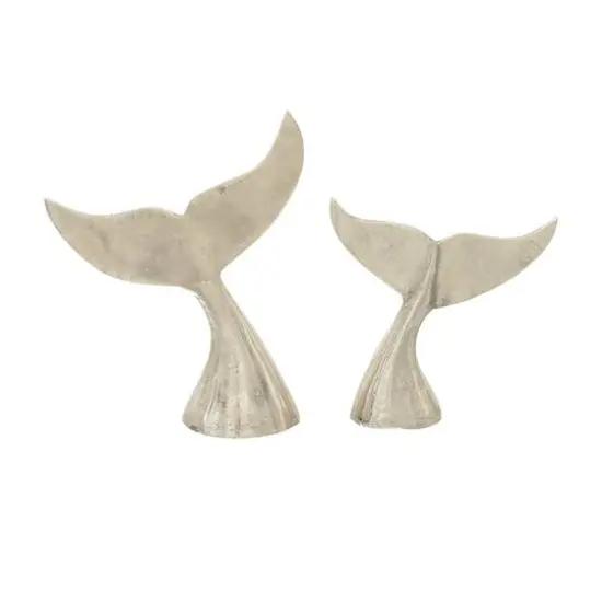 Silver Aluminum Coastal Whale Fluke Sculpture Set {1}