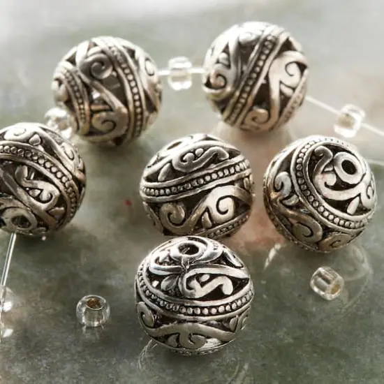 Silver-Plated Carved Filigree Beads, 14mm by Bead Landing&trade; {3}