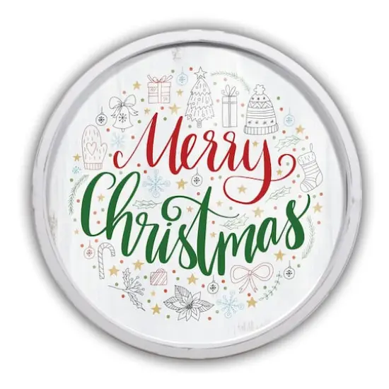 20" Round Merry Christmas Icons White Framed Wall Print {1}