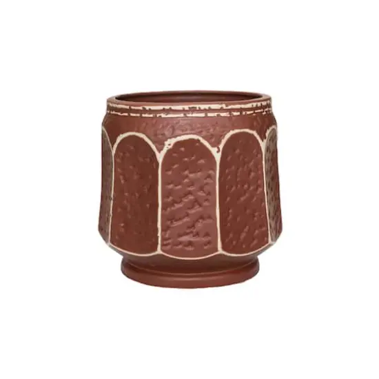 Hello Honey&reg; 7.25" Rust Color Distressed Round Debossed Stoneware Planter {1}