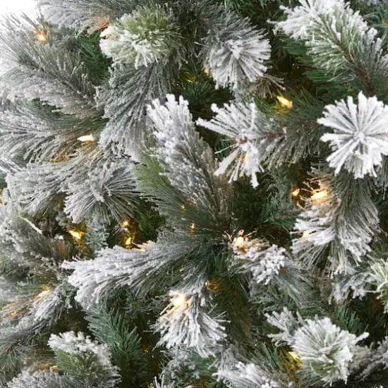 9ft. Pre-Lit Flocked Oregon Pine Artificial Christmas Tree, Clear LED Lights {4}