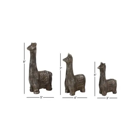 Set of 3 Black Metal Eclectic Llama Sculpture, 8", 7", 5" {10}