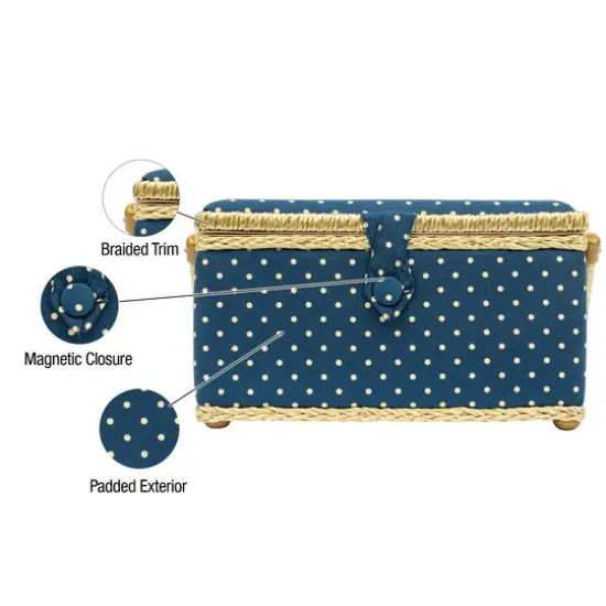 SINGER&reg; Large Blue Polka Dot Print Sewing Basket with Matching Zipper Pouch {5}