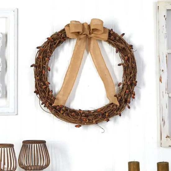 30" Acorn & Decorative Bow Autumn Wreath {3}