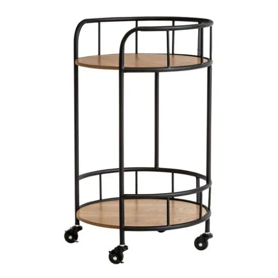 Honey Can Do Black & Natural 2-Tier Round Side Table with Wheels {6}