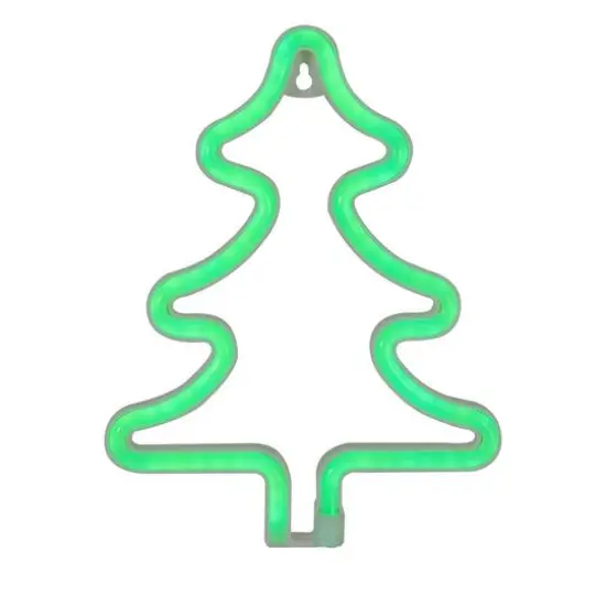 9.5" Green Neon LED Christmas Tree Window Silhouette {1}
