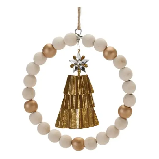 5.5" Beaded Wood Tree & Deer Ornaments Set {4}