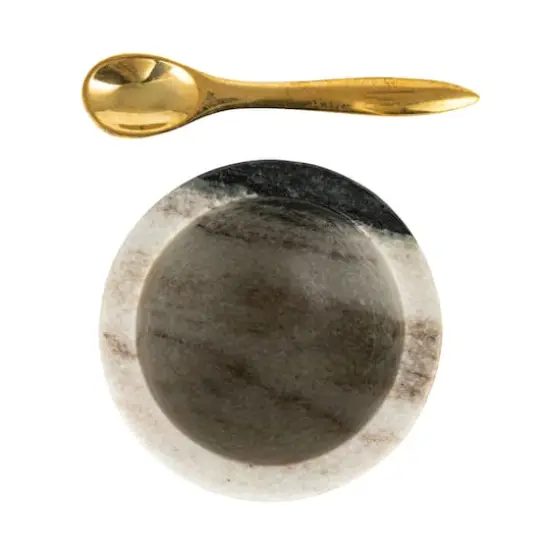 2.75" Marble Salt Cellar with Brass Spoon {5}