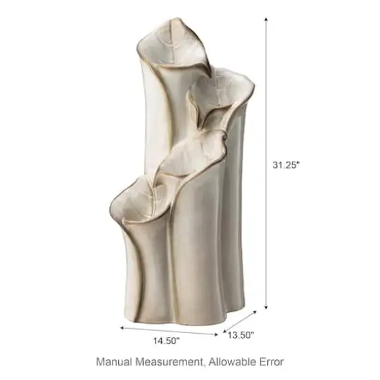 Glitzhome&reg; 31.25" 4-Tier LED Lotus Leaf Textured Ceramic Vase Outdoor Floor Fountain Sand Beige {9}