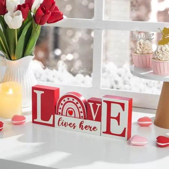 Glitzhome&reg; 11.75" Valentine's Wooden LOVE Table D&eacute;cor {3}