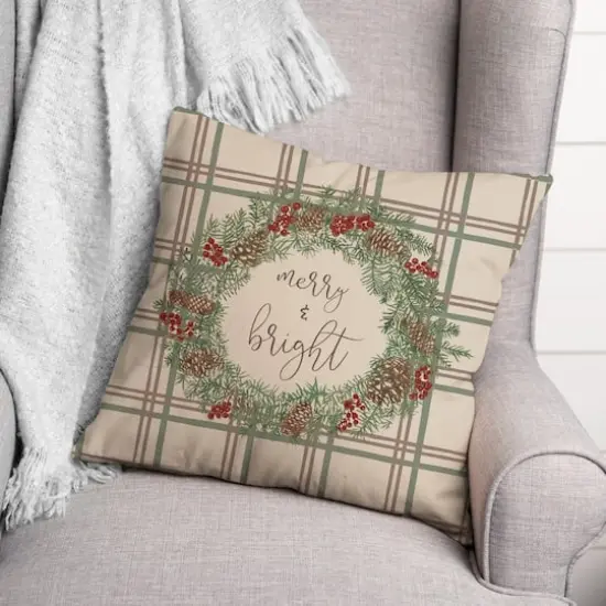 Merry & Bright Plaid Square Throw Pillow {4}