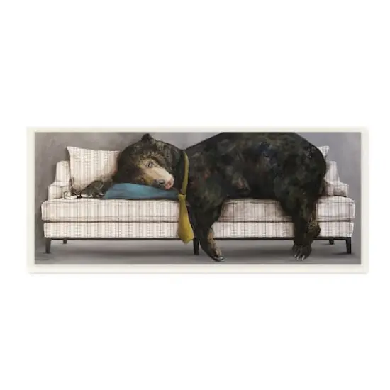 Stupell Industries Exhausted Papa Bear Sleeping Business Tie Modern Couch,7" x 17" {1}