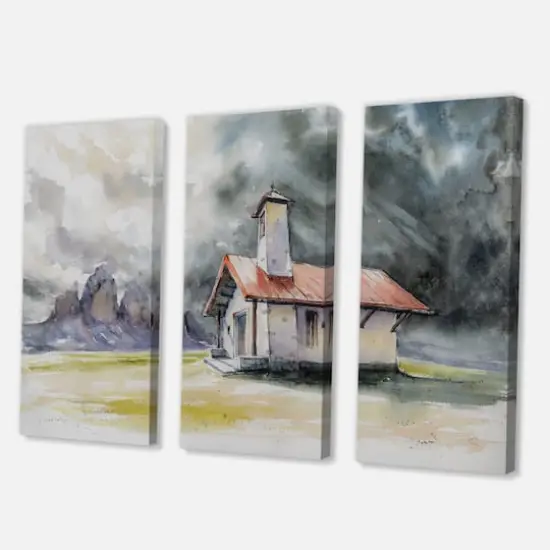 Designart - Rustic House On Mountain Top During Storm - Country Canvas Wall Art Print {1}