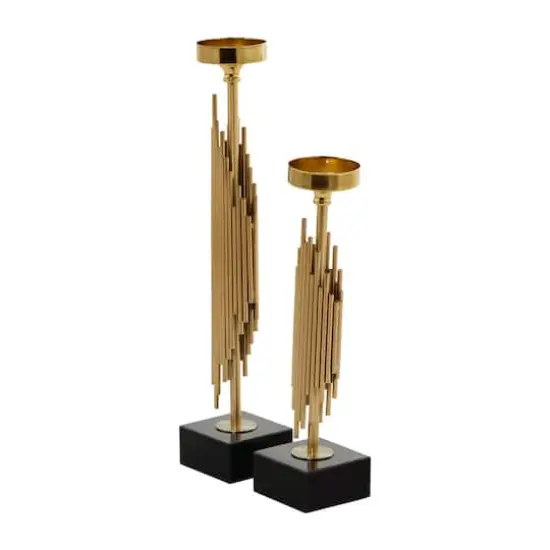 Gold Stainless Steel Vertical Pipe Stand Candle Holder Set {3}