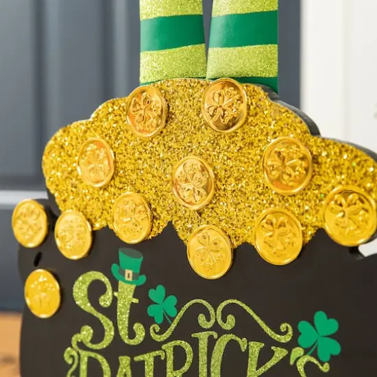 Glitzhome&reg; 24" Wooden St. Patrick's Leprechaun Pot of Gold Porch D&eacute;cor {6}