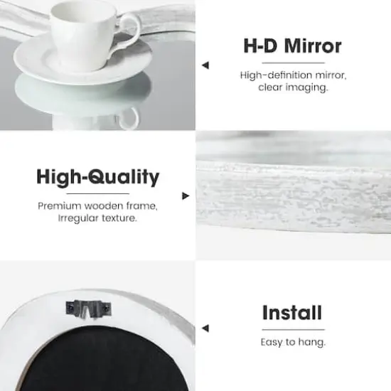 Glitzhome&reg; 31.75" Washed White Wood Frame Wavy Wall Mirror {8}