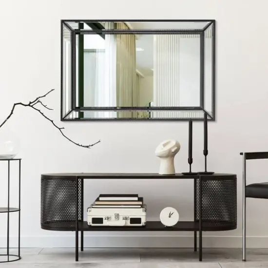 Head West Black Metro Beaded Glass Framed Vanity Mirror - 36" x 24" {4}