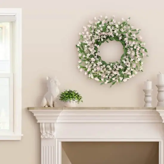 24" Artificial Pea Blossom Floral White Spring Wreath {3}