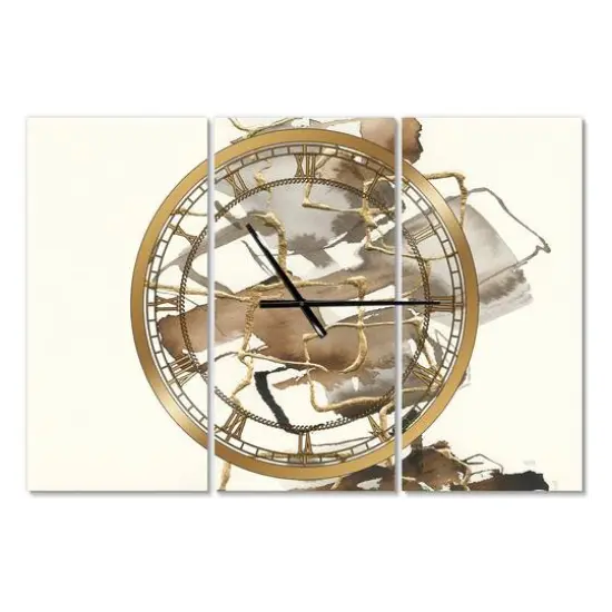 Designart 'Gold Glam Squares Iii Modern Multipanel Wall Clock {1}