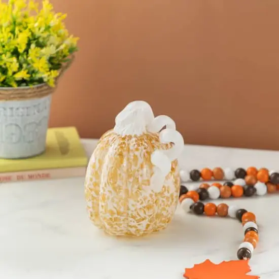 Glitzhome&reg; Amber Dots Fall Pumpkin Glass Tabletop Accent {3}