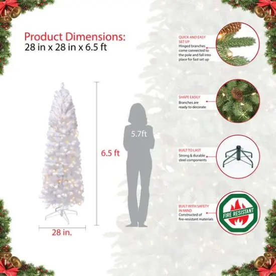 6.5ft. Pre-Lit White Pencil Northern Fir Artificial Christmas Tree, White Lights {6}