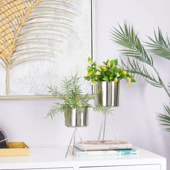 Silver Contemporary Planter, Set of 2" 5", 4" {8}