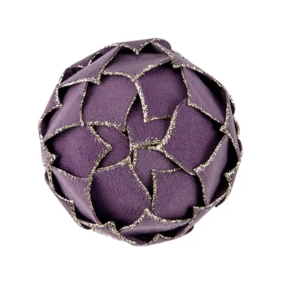 7" Purple Flower Glitter Petal Shatterproof Ball Ornament {5}
