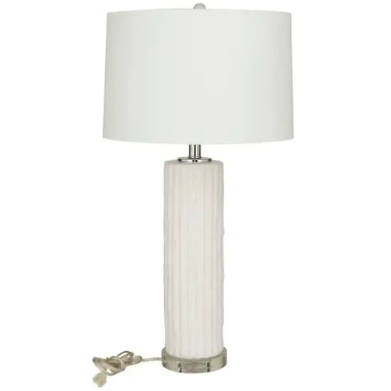 White Ceramic Fluted Base Table Lamp with Drum Shade 15" x 15" x 30" {1}