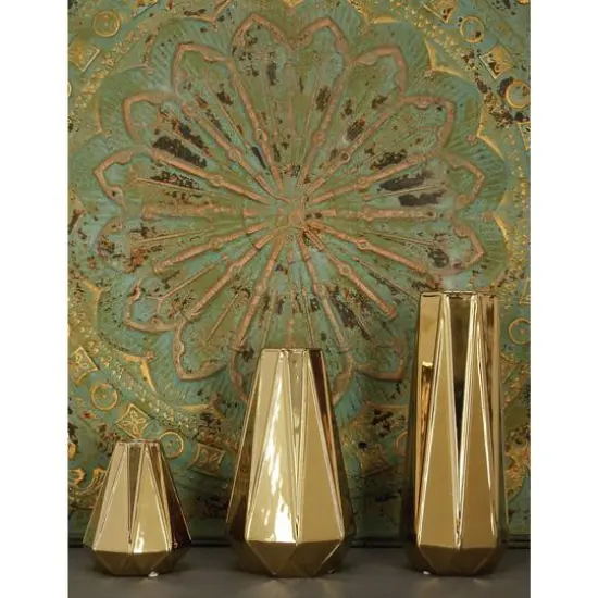 Set of 3 Gold Stoneware Glam Vase, 7", 11", 15" {10}