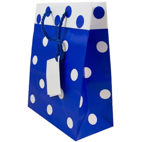 JAM Paper Medium Blue & White Polka Dot Matte Gift Bags, 24ct. {1}