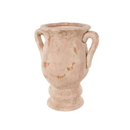 17" Pink Ceramic Antique Style Distressed Decorative Vase {7}