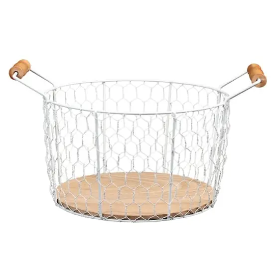 6" Chicken Wire Basket with Wood Look Base {1}