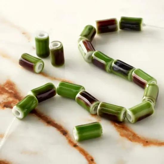 Green Ceramic Tube Beads, 9.8mm by Bead Landing&trade; {3}